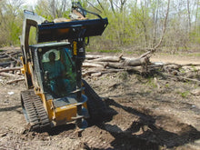  A detailed digital illustration of a bulldozer operator maneuvering his machine through a wooded landscape. The bulldozer’s powerful blade is pushing aside trees and vegetation to create a new pathway.