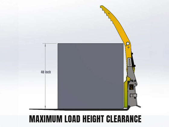A technical drawing of a forklift with its maximum load height clearance labeled as 48 inches.