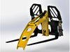 A close-up of a forklift clamp attachment. The clamp is used to grip and move pallets.